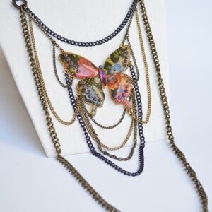 Betsey Johnson Large Butterly Patchwork Vintage Long Necklace